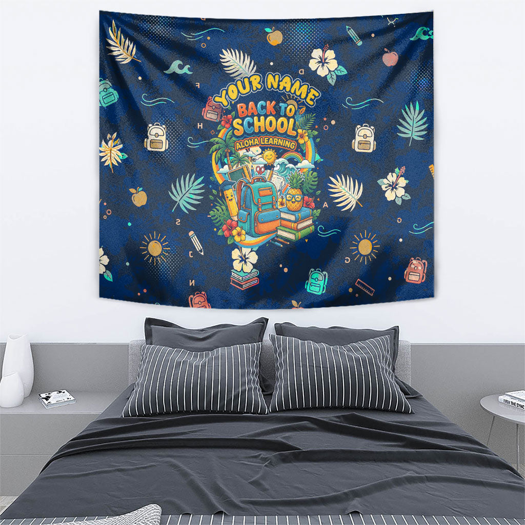 Personalized Hawaii Back To School Aloha Learning Tapestry Retro Rainbow open Notebook with Pineapple and Hibiscus Flowers TS04 - Polynesian Pride