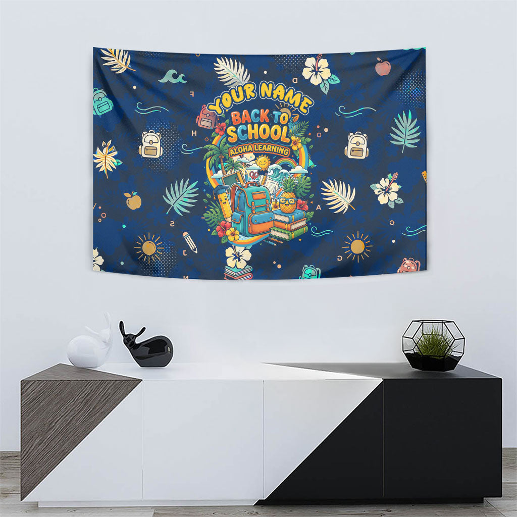 Personalized Hawaii Back To School Aloha Learning Tapestry Retro Rainbow open Notebook with Pineapple and Hibiscus Flowers TS04 - Polynesian Pride