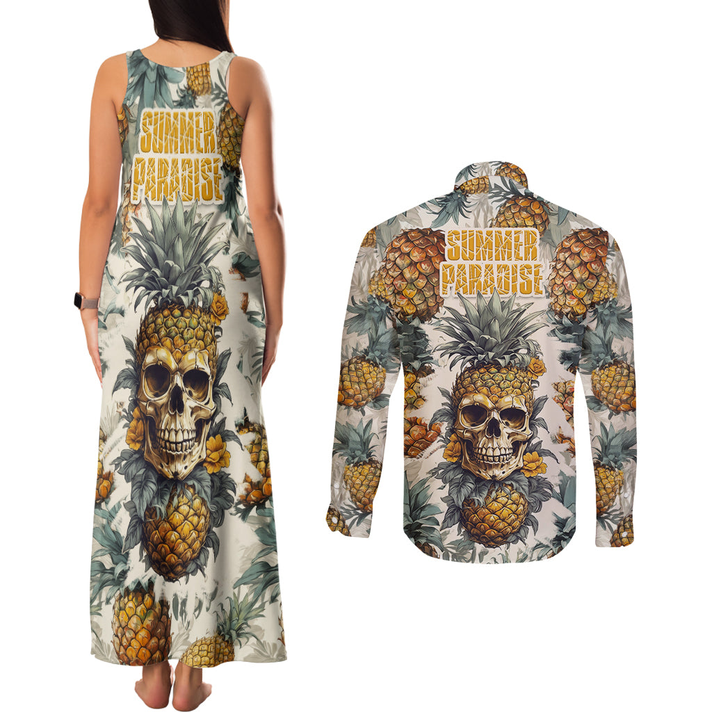 Pineapple Skull Couples Matching Tank Maxi Dress and Long Sleeve Button Shirts Summer Paradise TS04 Multicolor - Polynesian Pride