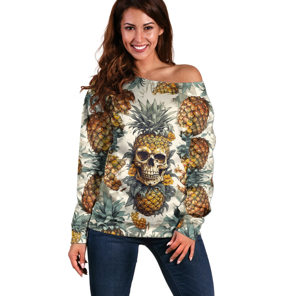Pineapple Skull Off Shoulder Sweater Summer Paradise TS04 - Polynesian Pride