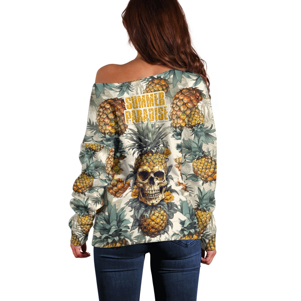 Pineapple Skull Off Shoulder Sweater Summer Paradise TS04 Women Multicolor - Polynesian Pride