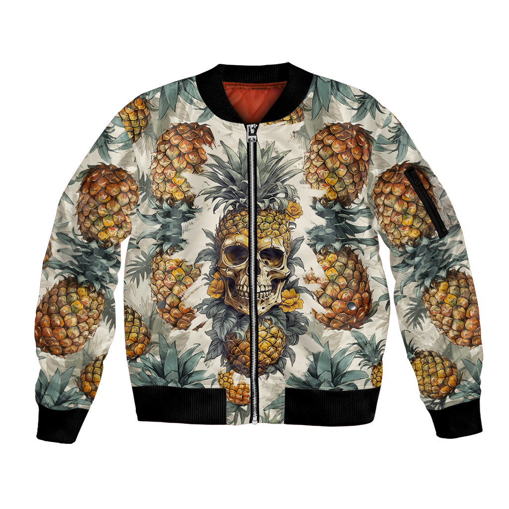 Pineapple Skull Sleeve Zip Bomber Jacket Summer Paradise TS04 - Polynesian Pride