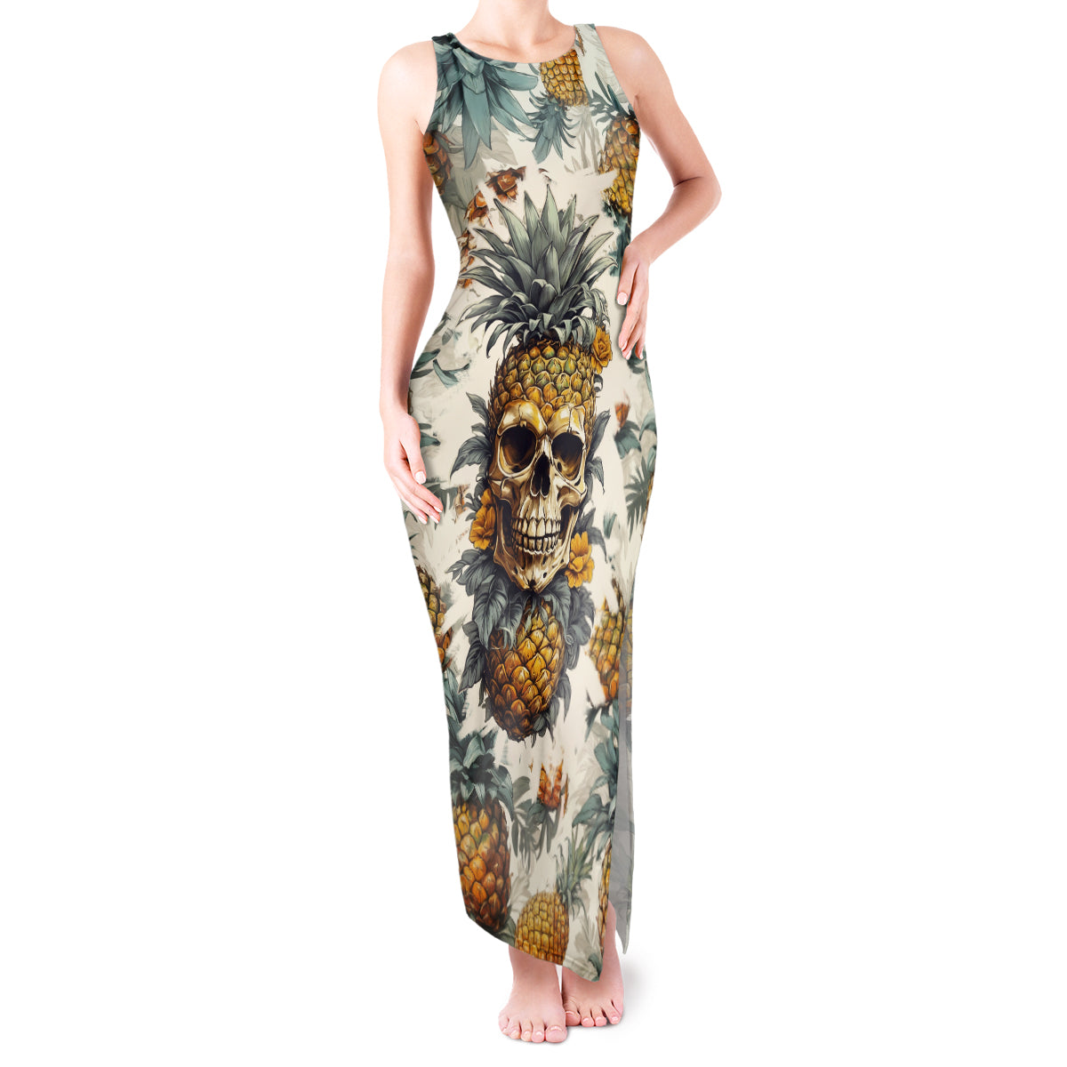 Pineapple Skull Tank Maxi Dress Summer Paradise TS04 - Polynesian Pride