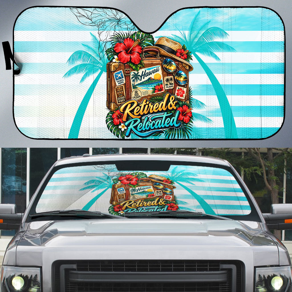 Out Of Office Retired Relocated Auto Sun Shade Tropical Island Hawaiian Beach Sunset Sunglasses Suitcase