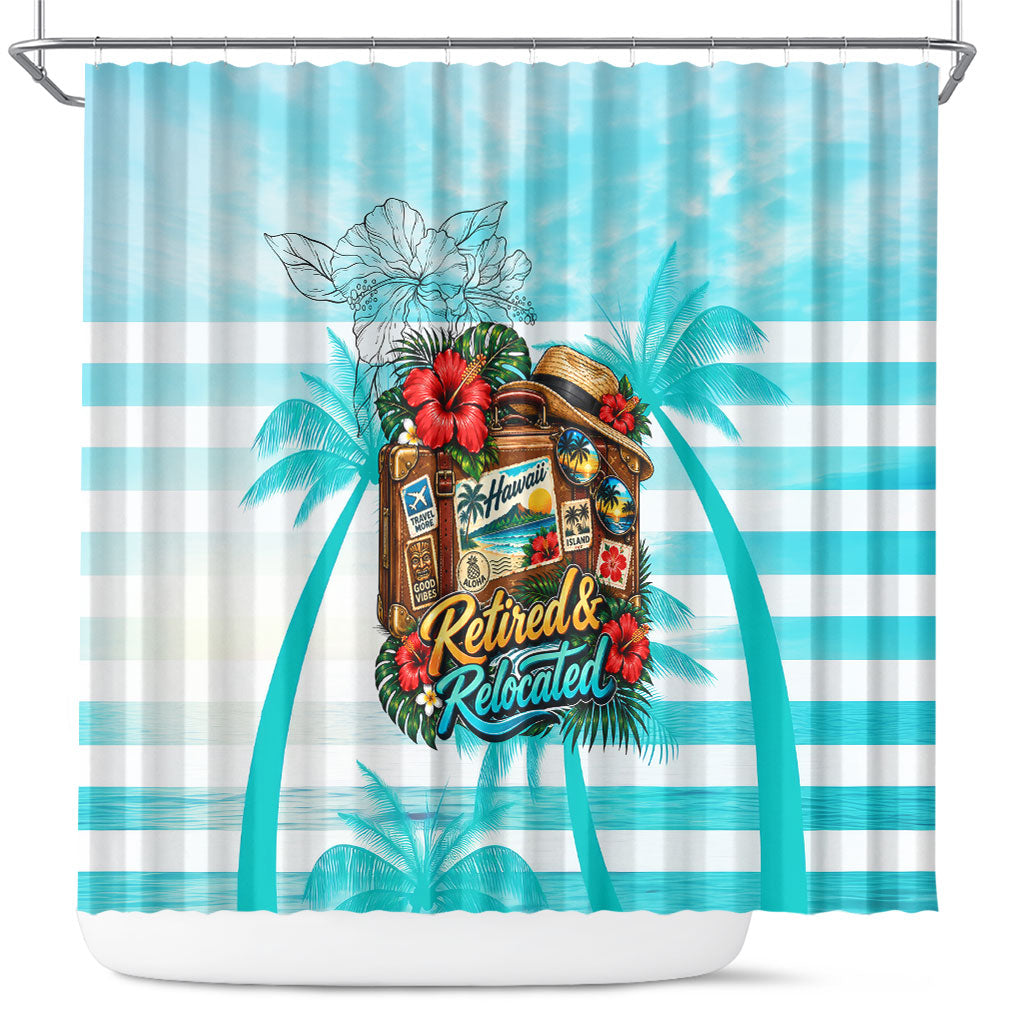 Out Of Office Retired Relocated Shower Curtain Tropical Island Hawaiian Beach Sunset Sunglasses Suitcase TS04 Blue White - Polynesian Pride