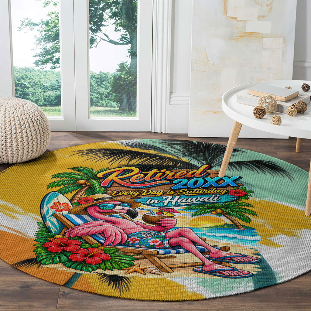 Hawaii Retirement Vacation Round Carpet Tropical Sunset Beach Pink Flamingo Surfboard Palm Tree TS04 - Polynesian Pride