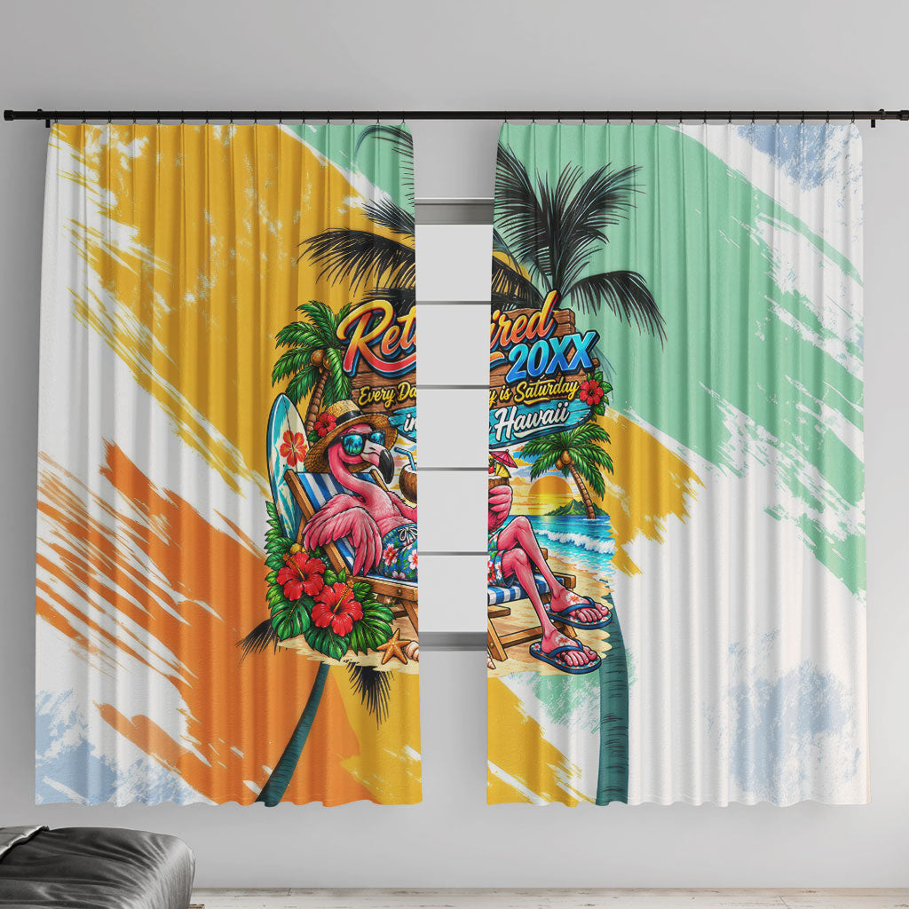 Hawaii Retirement Vacation Window Curtain Tropical Sunset Beach Pink Flamingo Surfboard Palm Tree TS04 With Hooks Yellow Green - Polynesian Pride