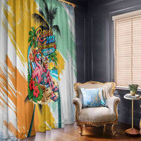Hawaii Retirement Vacation Window Curtain Tropical Sunset Beach Pink Flamingo Surfboard Palm Tree TS04 - Polynesian Pride