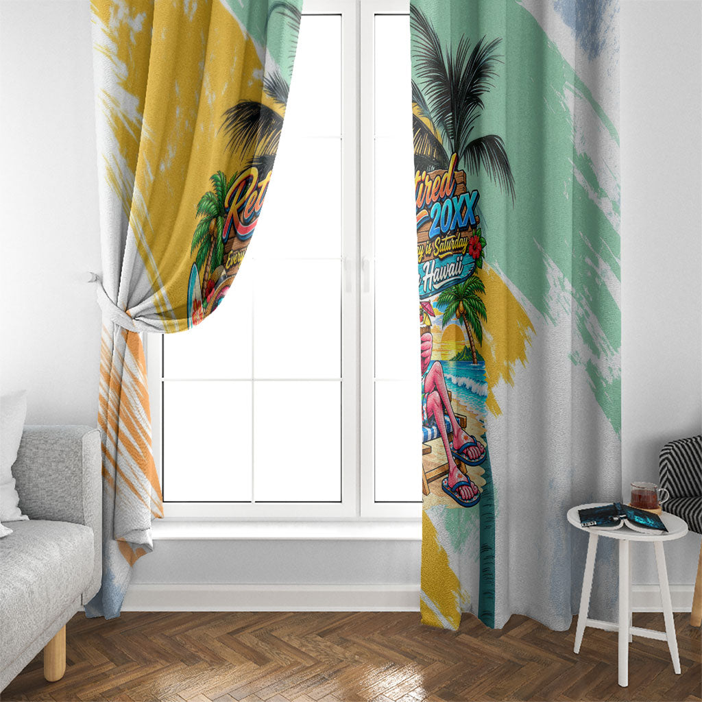 Hawaii Retirement Vacation Window Curtain Tropical Sunset Beach Pink Flamingo Surfboard Palm Tree TS04 - Polynesian Pride