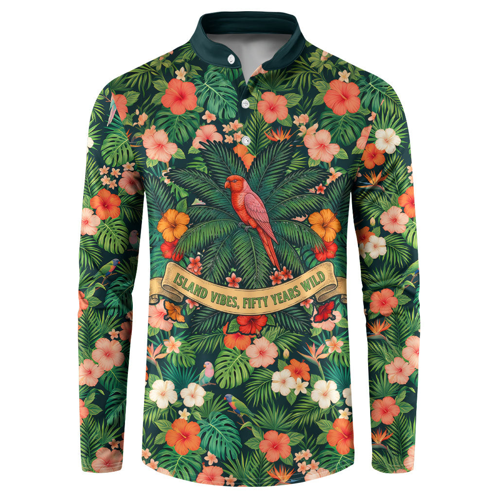 Hawaii 50th Birthday Button Sweatshirt Tropical Vintage Floral Hibiscus Parrot Island Sunset Art
