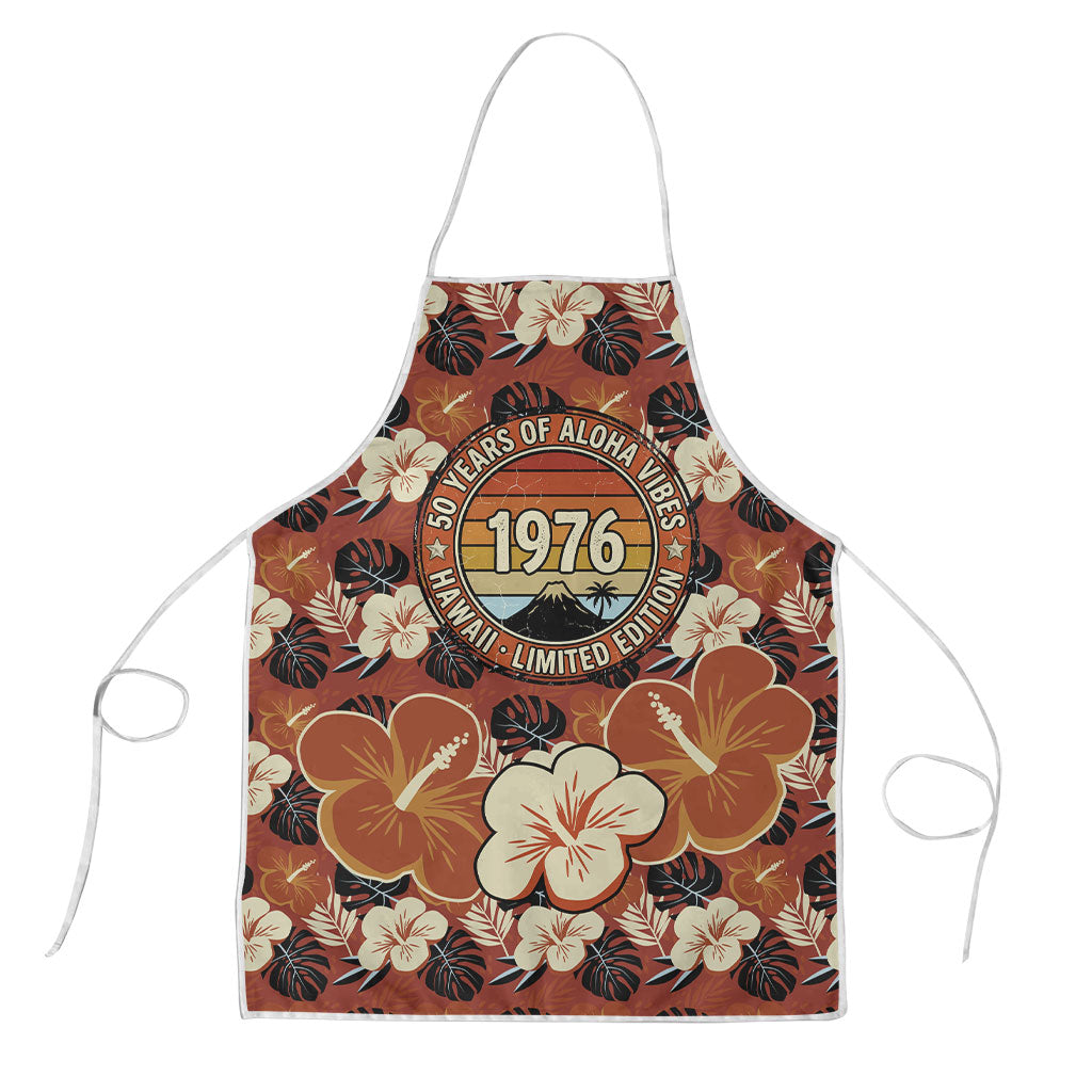 Hawaii 50th Birthday Apron Vintage 1976 Limited Edition Floral Surfboard Aloha Vibes