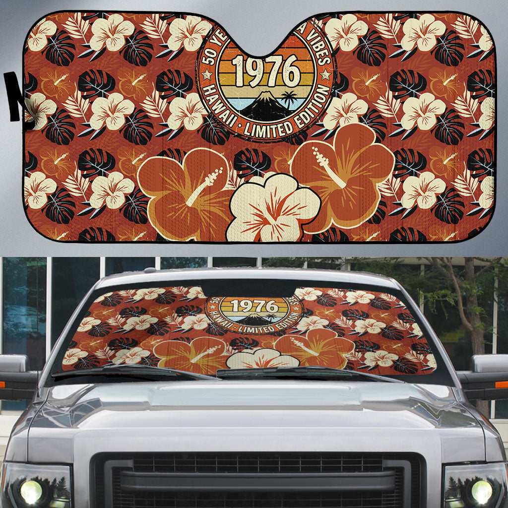 Hawaii 50th Birthday Auto Sun Shade Vintage 1976 Limited Edition Floral Surfboard Aloha Vibes