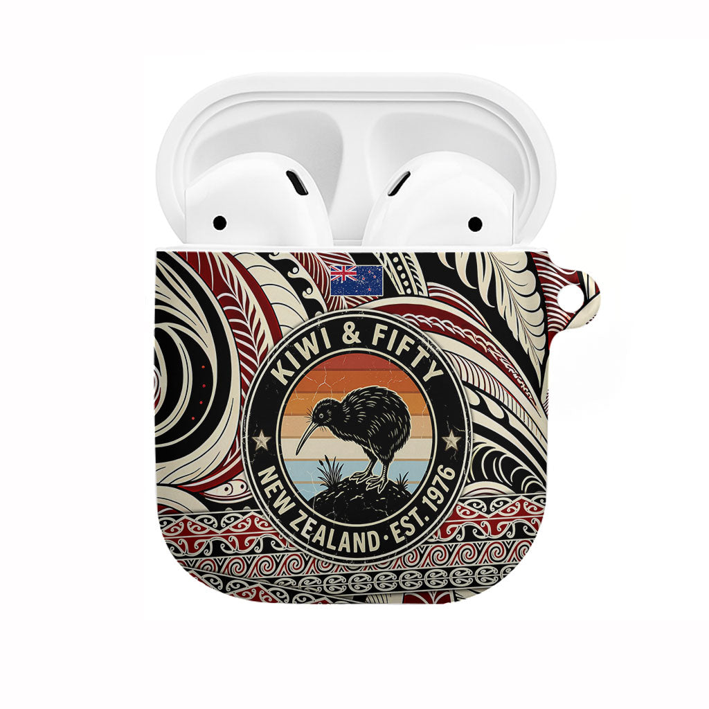 New Zealand 50th Birthday Kiwi AirPods Case Vintage Est 1976 Kiwi Sunset Maori TS04 Red Beige - Polynesian Pride