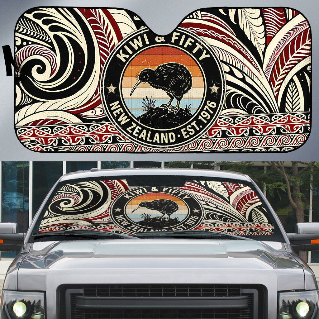 New Zealand 50th Birthday Kiwi Auto Sun Shade Vintage Est 1976 Kiwi Sunset Maori