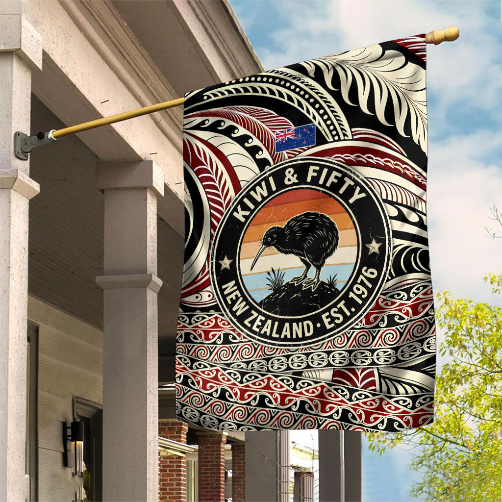 New Zealand 50th Birthday Kiwi Garden Flag Vintage Est 1976 Kiwi Sunset Maori TS04 House Flag Red Beige - Polynesian Pride