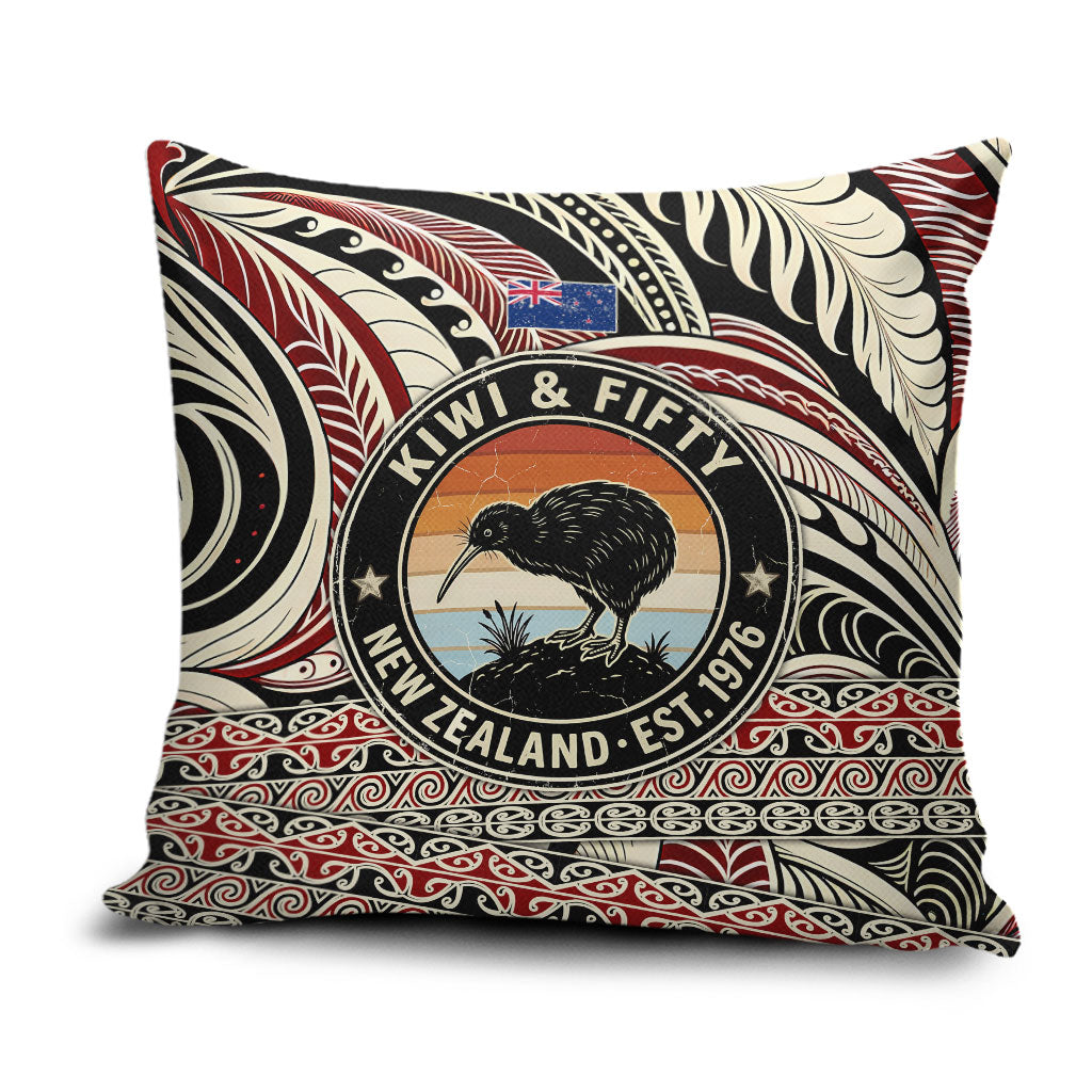 New Zealand 50th Birthday Kiwi Pillow Cover Vintage Est 1976 Kiwi Sunset Maori TS04 Red Beige - Polynesian Pride