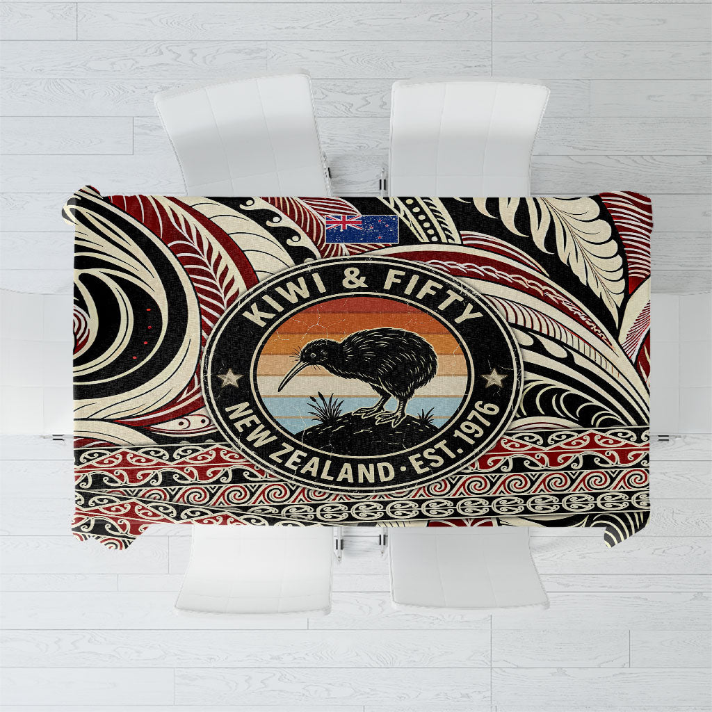 New Zealand 50th Birthday Kiwi Tablecloth Vintage Est 1976 Kiwi Sunset Maori TS04 Red Beige - Polynesian Pride