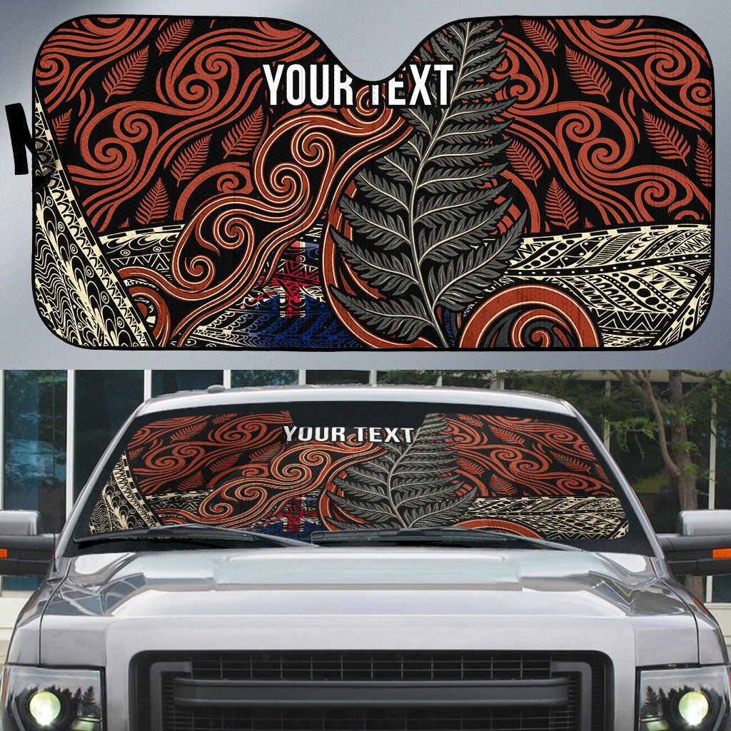 Personalised New Zealand 50th Birthday Auto Sun Shade Aotearoa Tribal Pattern Silver Fern Flag