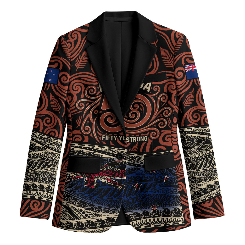 Personalised New Zealand 50th Birthday Blazer Aotearoa Tribal Pattern Silver Fern Flag TS04 Unisex Red Black - Polynesian Pride
