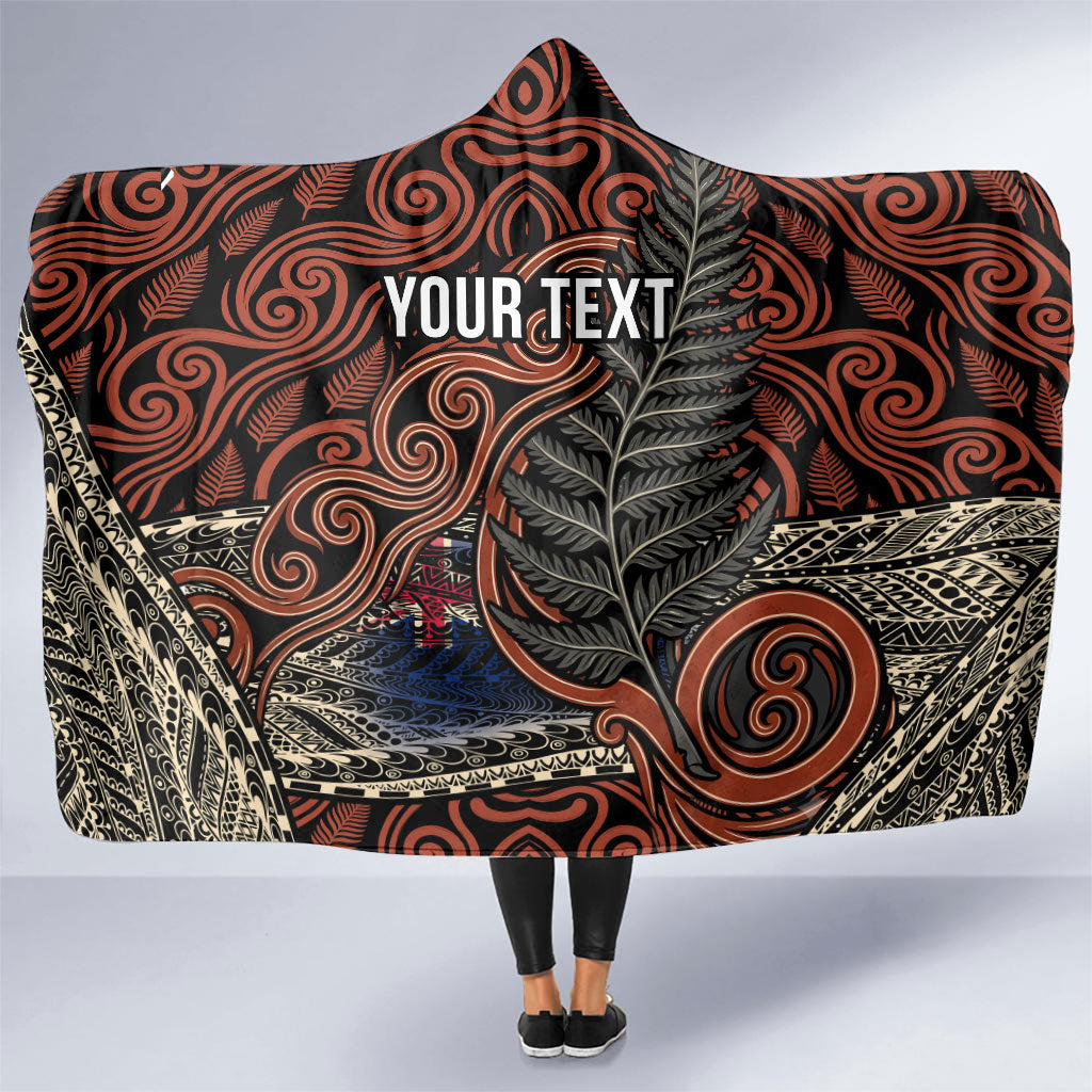 Personalised New Zealand 50th Birthday Hooded Blanket Aotearoa Tribal Pattern Silver Fern Flag TS04 One Size Red Black - Polynesian Pride