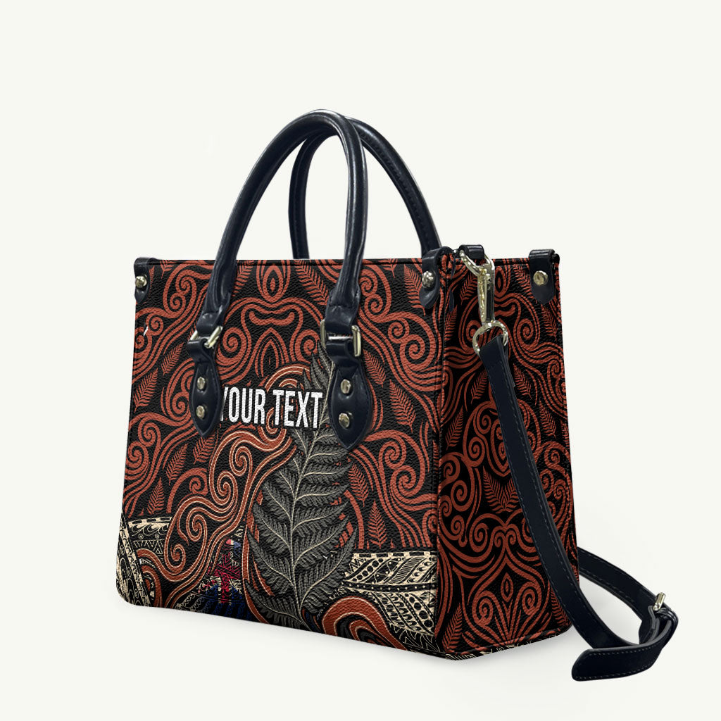 Personalised New Zealand 50th Birthday Leather Bag Aotearoa Tribal Pattern Silver Fern Flag TS04 Red Black - Polynesian Pride