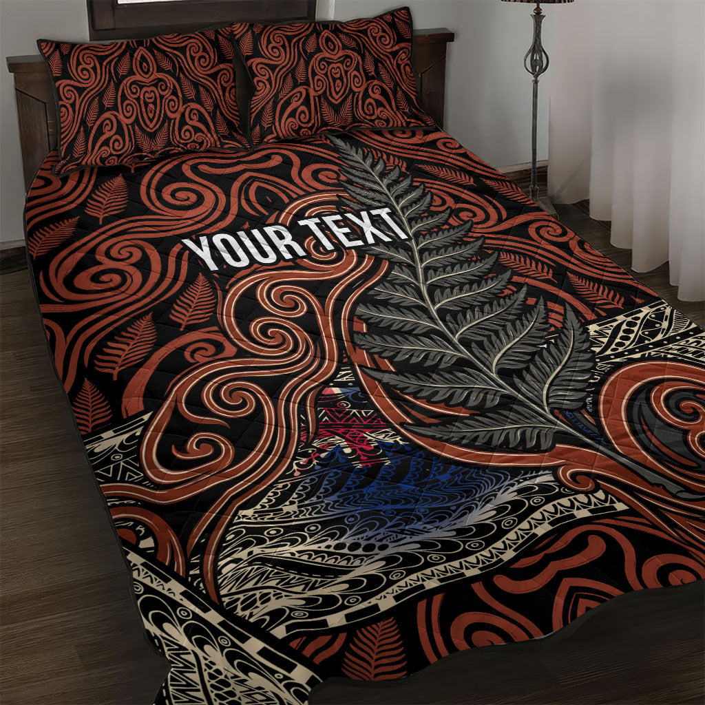 Personalised New Zealand 50th Birthday Quilt Bed Set Aotearoa Tribal Pattern Silver Fern Flag TS04 Red Black - Polynesian Pride
