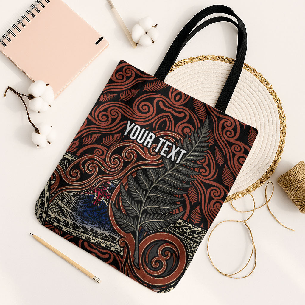 Personalised New Zealand 50th Birthday Tote Bag Aotearoa Tribal Pattern Silver Fern Flag TS04 Black Strap One Size Red Black - Polynesian Pride