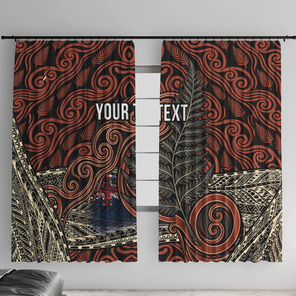 Personalised New Zealand 50th Birthday Window Curtain Aotearoa Tribal Pattern Silver Fern Flag TS04 With Hooks Red Black - Polynesian Pride