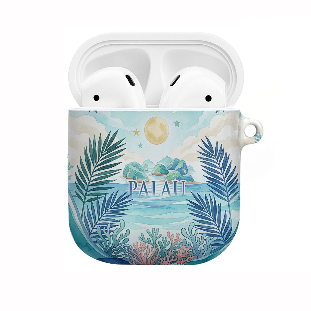Palau Islands Of Wonder Natural Nature AirPods Case Watercolor Tropical Beach Waterfall Coral Reef Palm Leaves TS04 Blue Green - Polynesian Pride