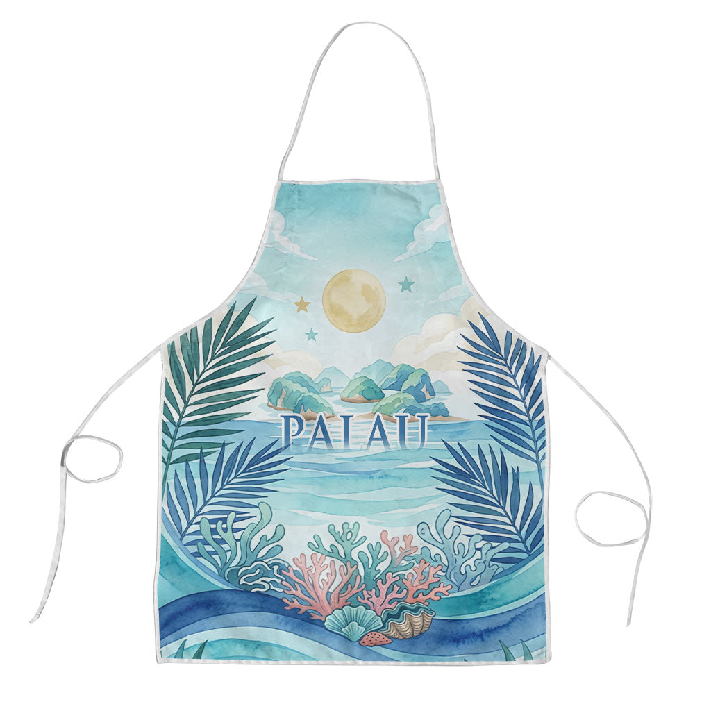 Palau Islands Of Wonder Natural Nature Apron Watercolor Tropical Beach Waterfall Coral Reef Palm Leaves