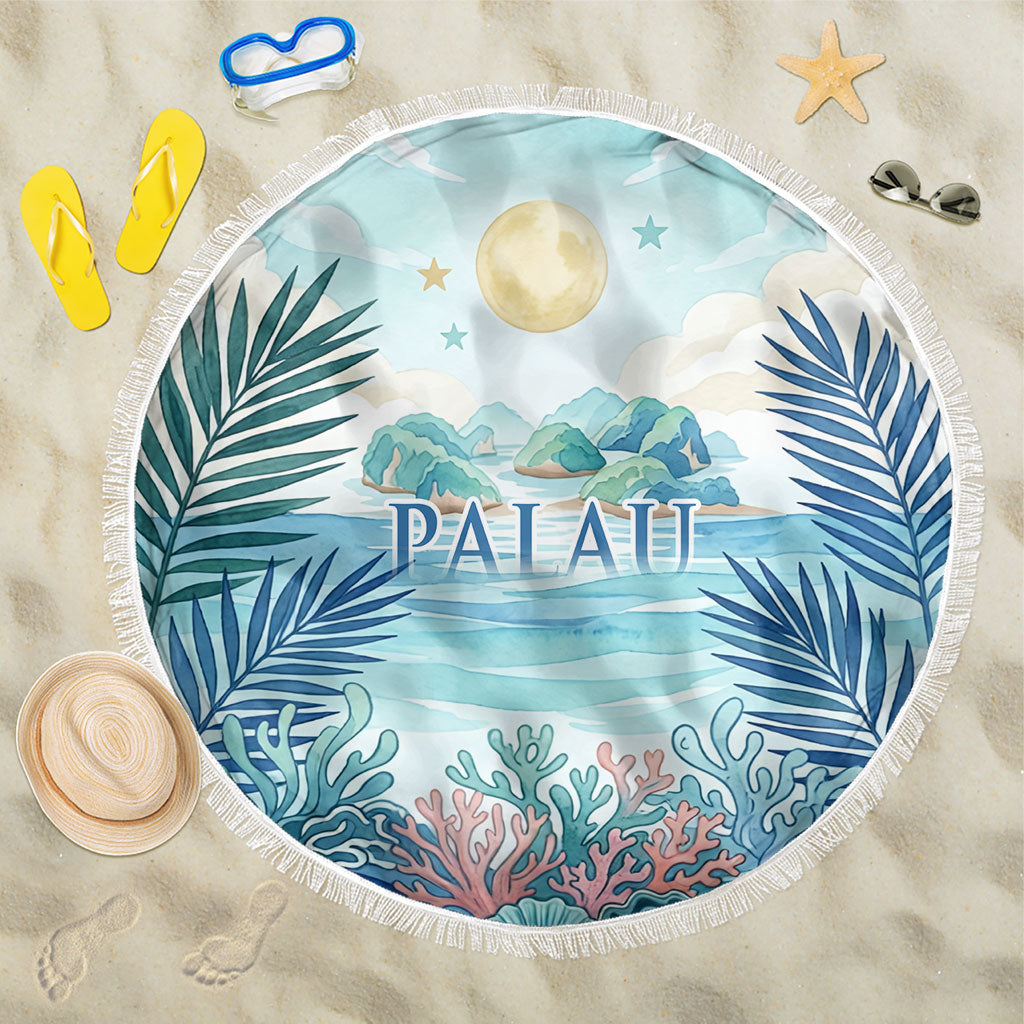 Palau Islands Of Wonder Natural Nature Beach Blanket Watercolor Tropical Beach Waterfall Coral Reef Palm Leaves TS04 One Size 150cm Blue Green - Polynesian Pride