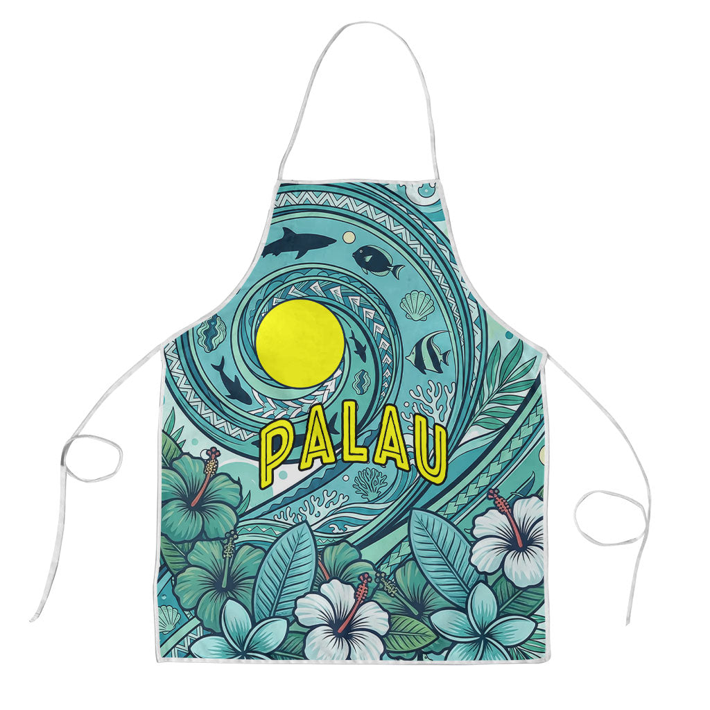 Palau Official Seal Flag Apron Tribal Pattern Ocean Marine Life Tropical Hibiscus