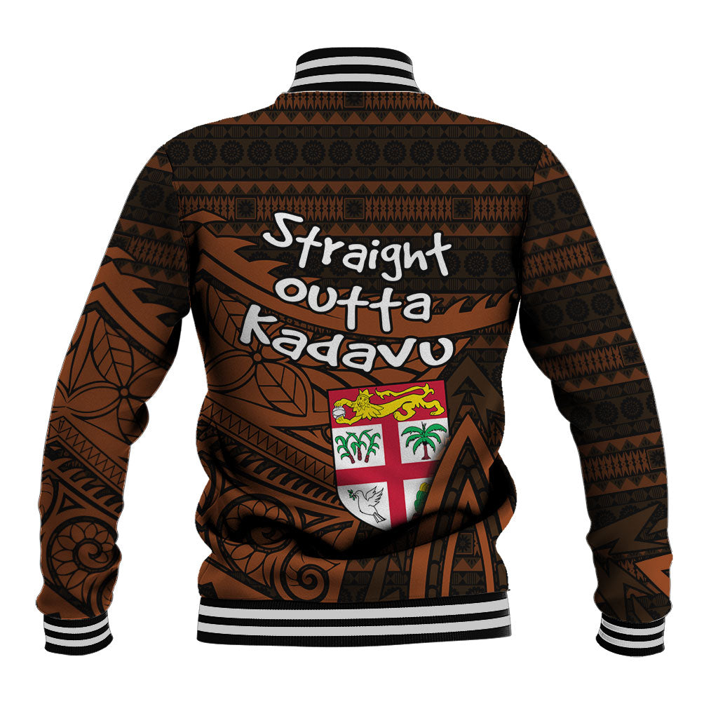 Straight Outta Kadavu Fiji Baseball Jacket Tribal Polynesian Tattoo Coat Of Arms Flag
