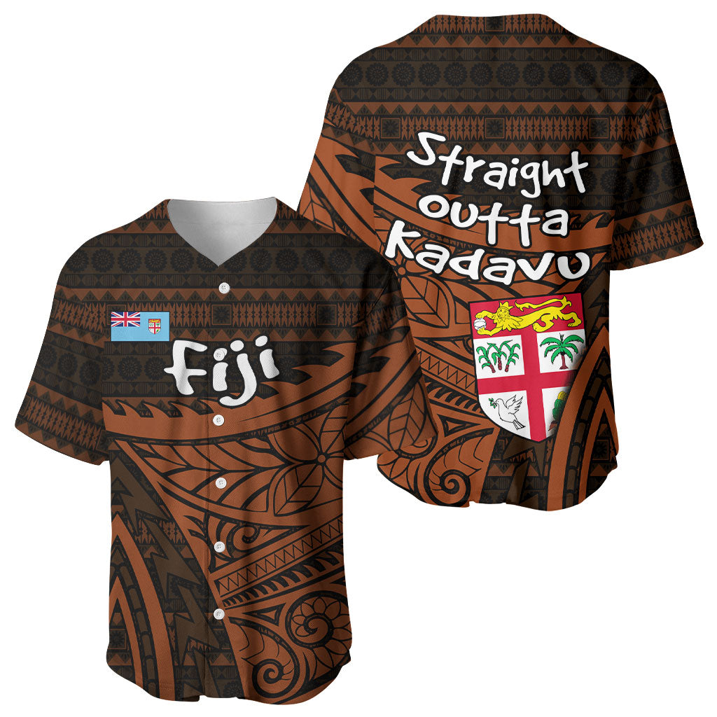Straight Outta Kadavu Fiji Baseball Jersey Tribal Polynesian Tattoo Coat Of Arms Flag