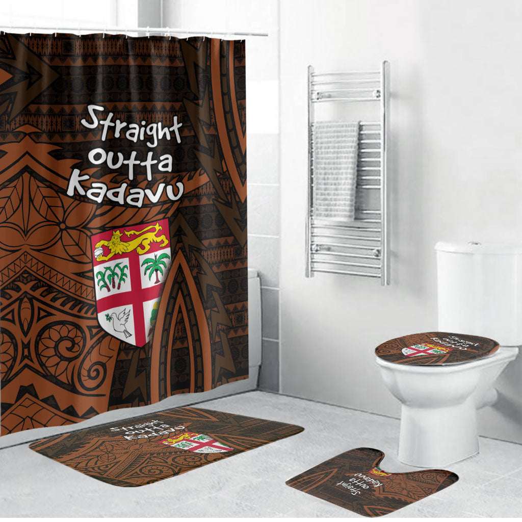 Straight Outta Kadavu Fiji Bathroom Set Tribal Polynesian Tattoo Coat Of Arms Flag