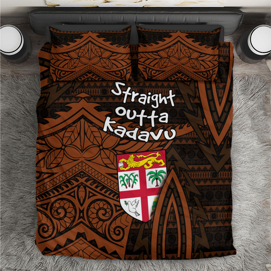 Straight Outta Kadavu Fiji Bedding Set Tribal Polynesian Tattoo Coat Of Arms Flag
