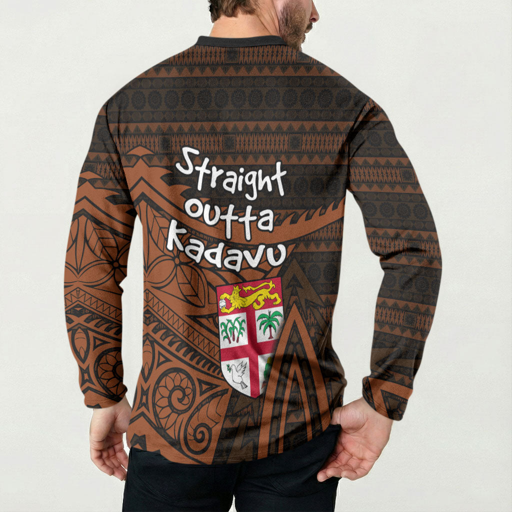 Straight Outta Kadavu Fiji Button Sweatshirt Tribal Polynesian Tattoo Coat Of Arms Flag
