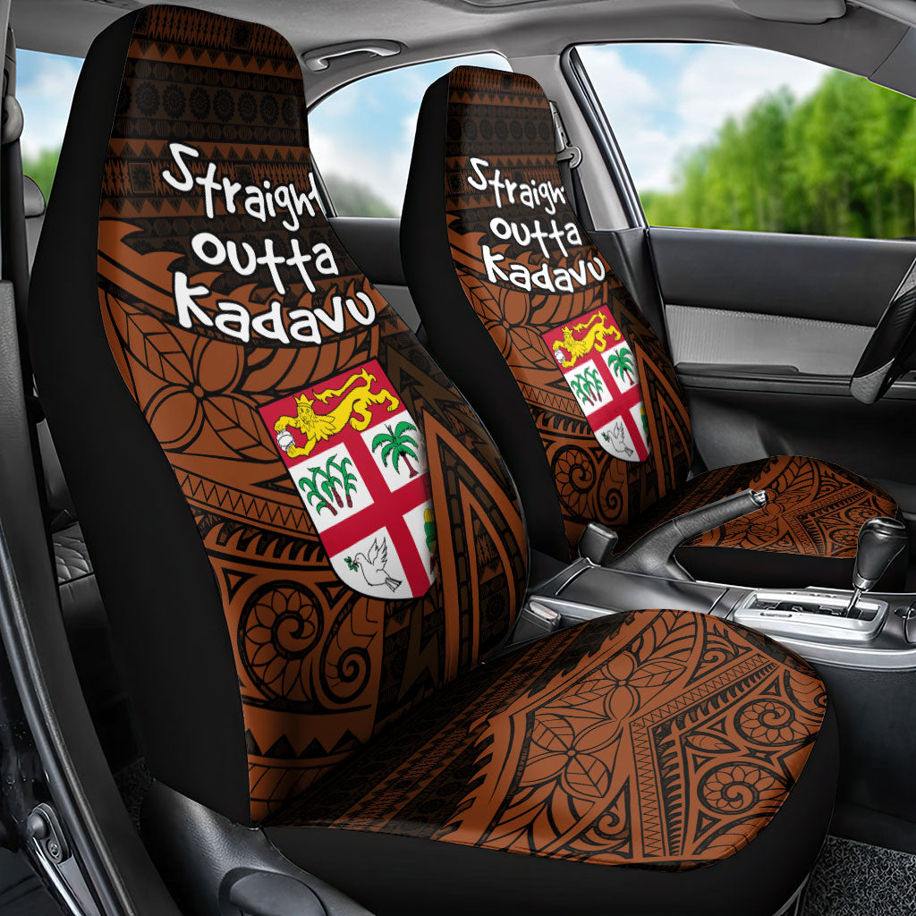 Straight Outta Kadavu Fiji Car Seat Cover Tribal Polynesian Tattoo Coat Of Arms Flag