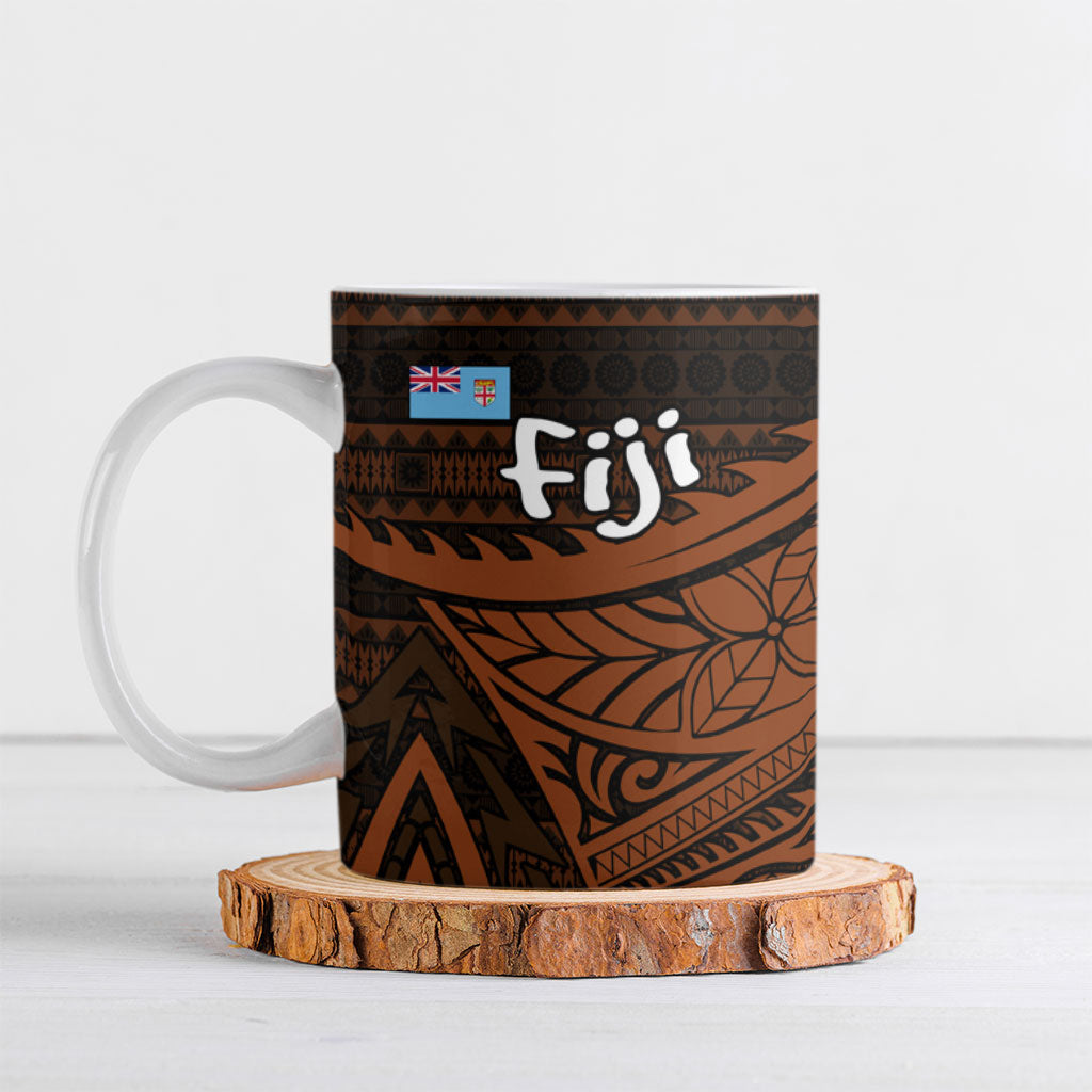 Straight Outta Kadavu Fiji Ceramic Mug Tribal Polynesian Tattoo Coat Of Arms Flag TS04 Brown Black - Polynesian Pride