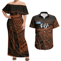 Straight Outta Kadavu Fiji Couples Matching Off Shoulder Maxi Dress and Hawaiian Shirt Tribal Polynesian Tattoo Coat Of Arms Flag