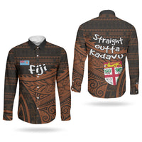 Straight Outta Kadavu Fiji Couples Matching Summer Maxi Dress and Long Sleeve Button Shirt Tribal Polynesian Tattoo Coat Of Arms Flag