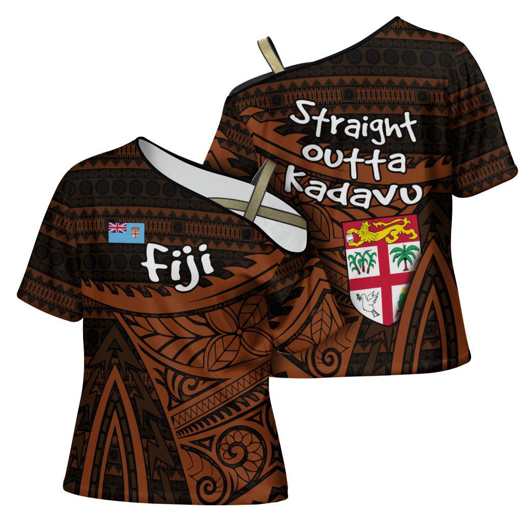 Straight Outta Kadavu Fiji Cross Shoulder Shirt Tribal Polynesian Tattoo Coat Of Arms Flag