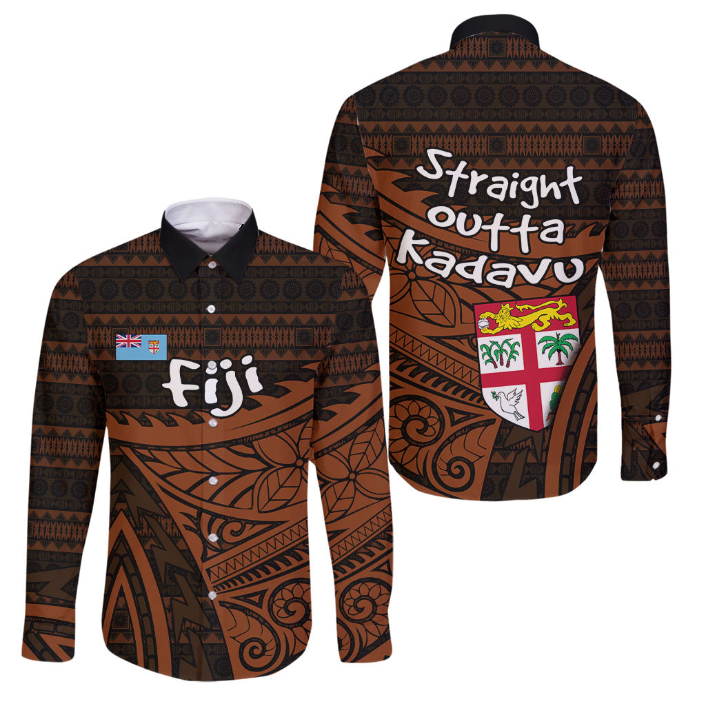 Straight Outta Kadavu Fiji Family Matching Off Shoulder Short Dress and Hawaiian Shirt Tribal Polynesian Tattoo Coat Of Arms Flag