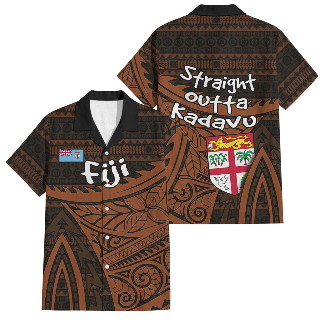 Straight Outta Kadavu Fiji Family Matching Puletasi and Hawaiian Shirt Tribal Polynesian Tattoo Coat Of Arms Flag