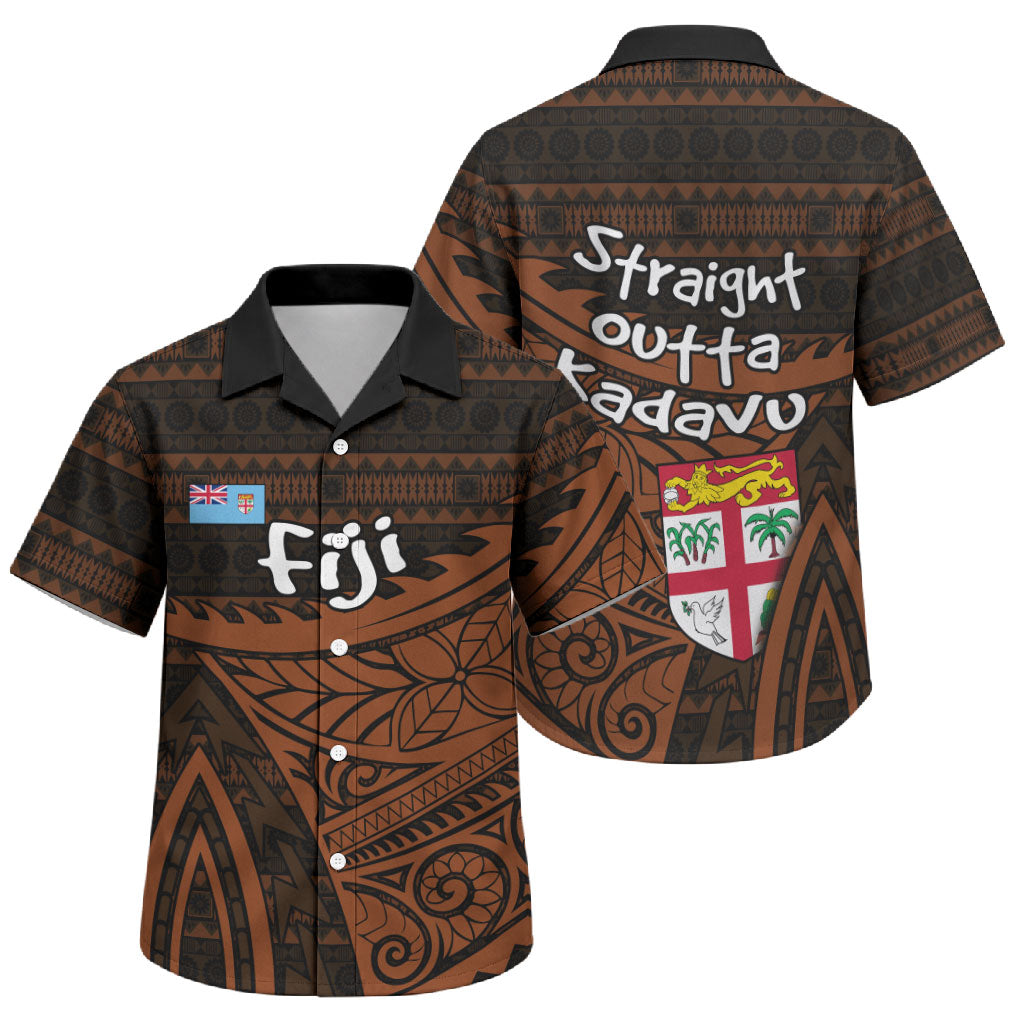 Straight Outta Kadavu Fiji Family Matching Puletasi and Hawaiian Shirt Tribal Polynesian Tattoo Coat Of Arms Flag