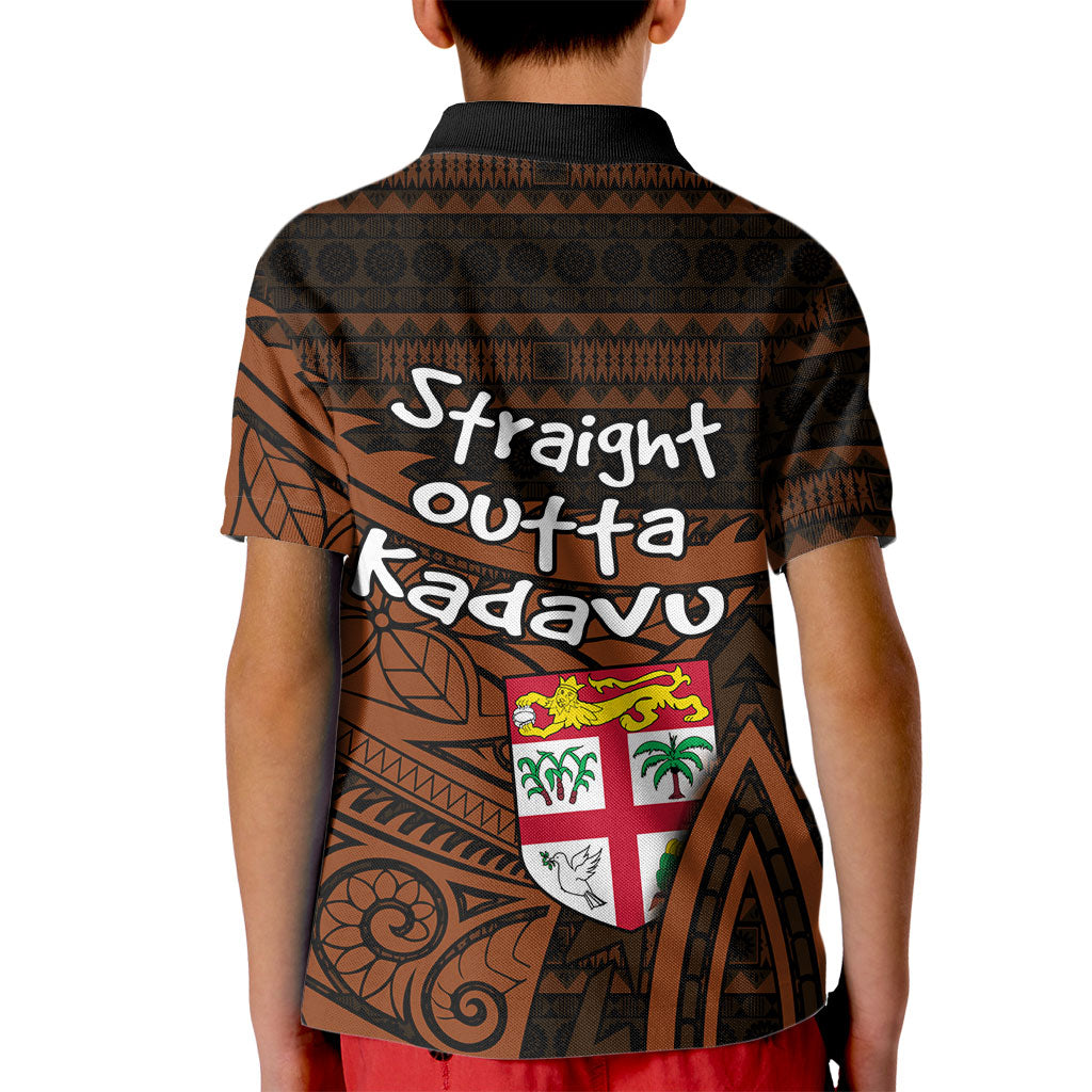 Straight Outta Kadavu Fiji Kid Polo Shirt Tribal Polynesian Tattoo Coat Of Arms Flag