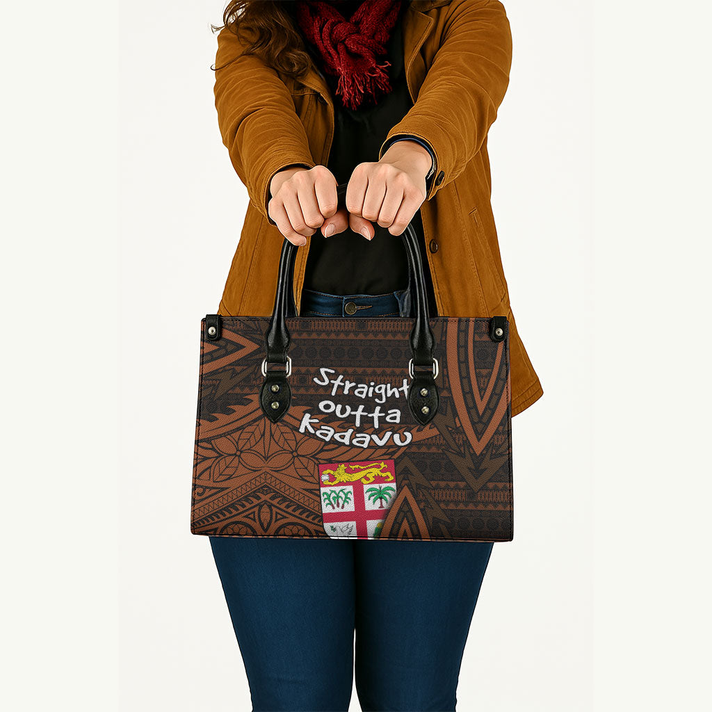 Straight Outta Kadavu Fiji Leather Bag Tribal Polynesian Tattoo Coat Of Arms Flag