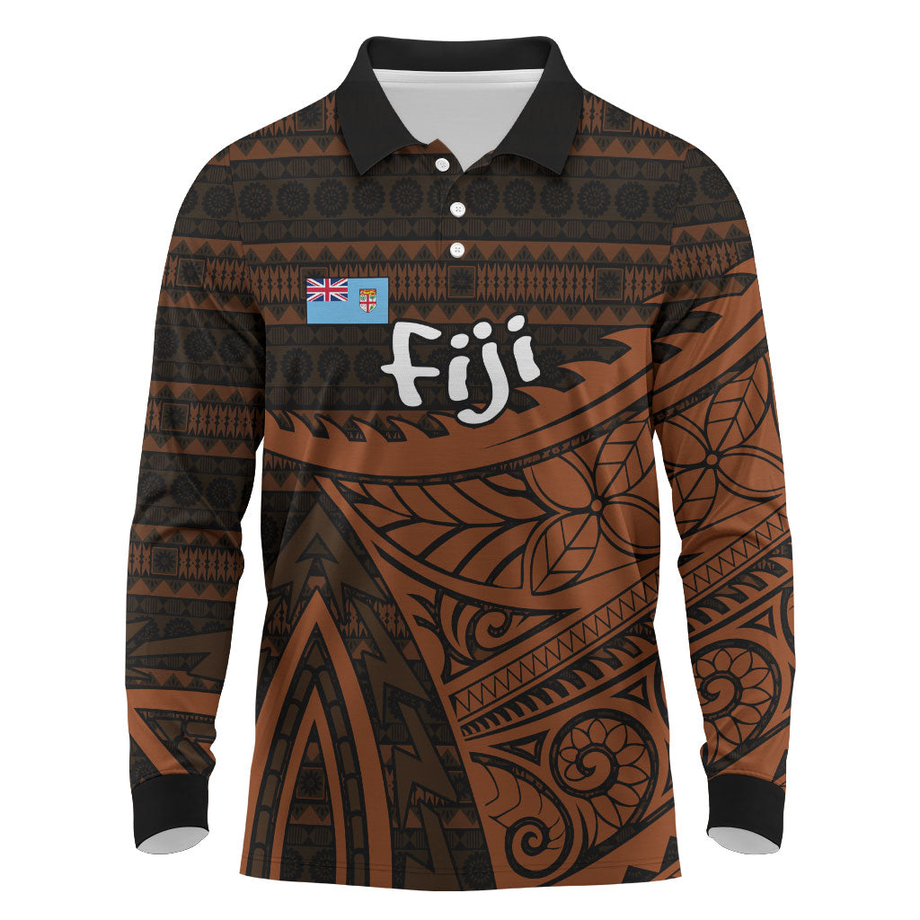 Straight Outta Kadavu Fiji Long Sleeve Polo Shirt Tribal Polynesian Tattoo Coat Of Arms Flag