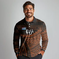 Straight Outta Kadavu Fiji Long Sleeve Polo Shirt Tribal Polynesian Tattoo Coat Of Arms Flag