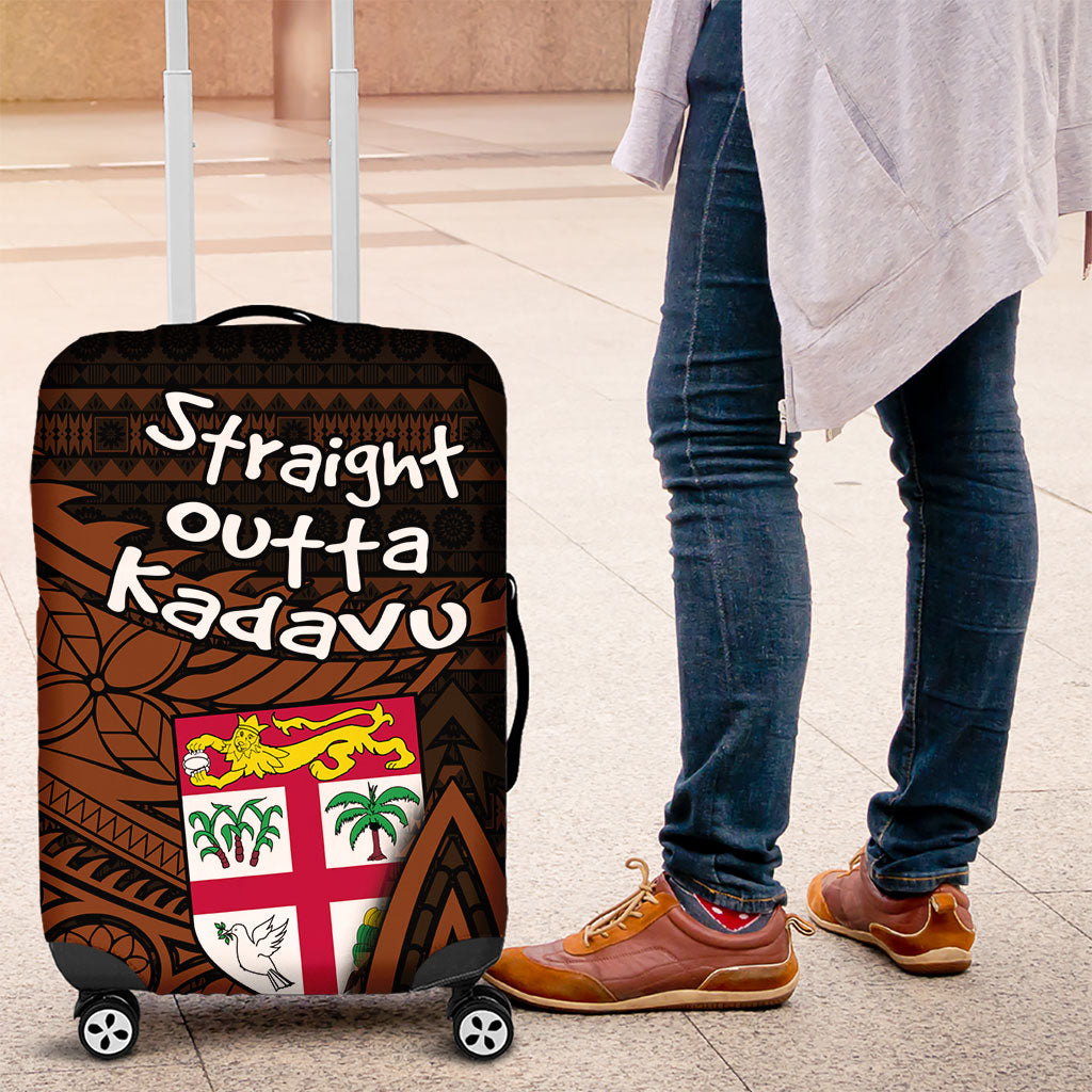 Straight Outta Kadavu Fiji Luggage Cover Tribal Polynesian Tattoo Coat Of Arms Flag